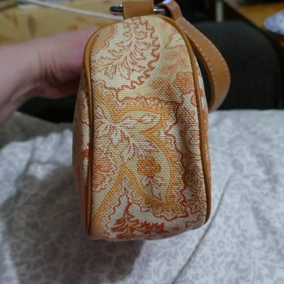 BANANA REPUBLIC Pink/Coral Cotton w/Leather Trim Zippered Small Handbag/Purse - Picture 9 of 16